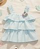 Tiny Girl Cotton Woven Sleeveless Floral Applique Detailed Tiered Top - Blue
