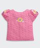Tiny Girl Cotton Woven Puff Sleeves Floral & Schiffli  Embroidered Top - Pink