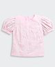 Tiny Girl Cotton Woven Half Puffed Sleeves Floral Embroidered Top - Pink