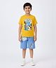 Kiddopanti Cotton Knit Half Sleeves Summer Fair Text Printed Tee & Shorts Set - Yellow & Blue