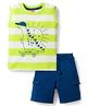 Babyhug Single Jersey Knit Sleeveless Striped Dino Printed Tank T-Shirt & Shorts Set - Multicolor