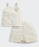 Tiny Girl Knit Sleeveless Striped  Floral Applique Detailed Top & Skirt Set - Fawn