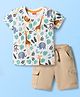 Babyhug Single Jersey Knit Half Sleeves T-Shirt & Shorts Set with Jungle Theme Print - Beige