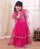 KID1 Net Woven Half Frill Sleeves Lace Embellished Lehenga & Choli With Dupatta Set - Pink