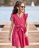 Pine Kids Schiffili Woven Half Puffed Sleeves Solid Colour Dress- Fuchsia