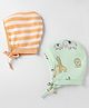 Babyhug 100% Cotton Interlock Knit Striped Caps with Giraffe Lion Elephant Pack of 2 Light Orange Light Green - Diameter 10 cm