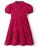 Pine Kids Schiffili Woven Half Sleeves Solid Coloured Tiered Dress - Red