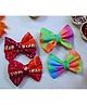 Kamule Set of 2 Holi Theme Bow Applique Detailed Bandhani Printed & Tie Dye Hair Clip - Multi Colour