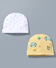 Babyhug 100% Cotton Knit Star & Vehicles Printed Caps Pack Of 2 - Diameter 10 cm