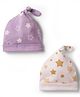 Babyhug 100% Cotton Knit Caps with Star Print Pack of 2 Multicolor - Diameter 9.5 cm