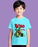 NUSYL Cotton Blend Knit Half Sleeves Dino Racer Text & Tractor Printed Tee - Sky Blue