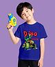 NUSYL Cotton Blend Knit Half Sleeves Dino Racer Text & Tractor Printed Tee - Royal Blue