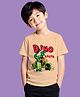 NUSYL Cotton Blend Knit Half Sleeves Dino Racer Text & Tractor Printed Tee - Beige