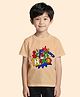 NUSYL Cotton Blend Knit Half Sleeves Super hero Text Printed  Tee - Beige