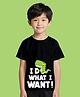 NUSYL Cotton Blend Knit Half Sleeves Dinosaur & I Do What I Want Text Printed Tee - Black