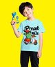 NUSYL Cotton Blend Knit Half Sleeves Monster & Break The Rules Text Printed Tee - Sky Blue