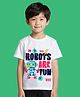 NUSYL Cotton Blend Knit Half Sleeves Robots Are Fun Text Printed Tee - White