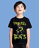 NUSYL Cotton Blend Knit Half Sleeves Younger Boys Text Printed Tee - Black
