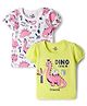 Doodle Poodle 100% Cotton Knit Half Sleeves Tops With Dino Print Pack of 2 - Green & White