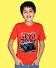 NUSYL Cotton Blend Knit Half Sleeves Monster Truck Printed Tee - Red