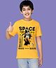 NUSYL Cotton Blend Knit Half Sleeves Space Theme Printed Tee - Yellow