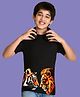 NUSYL Cotton Blend Knit Half Sleeves Lion & Tiger Printed Tee - Black