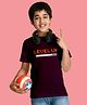 NUSYL Cotton Blend Knit Half Sleeves Level Up Text Printed Tee - Wine