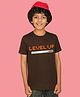 NUSYL Cotton Blend Knit Half Sleeves Level Up Text Printed Tee - Brown