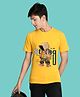 NUSYL Cotton Blend Knit Half Sleeves Fashion Style Text Printed Tee - Yellow