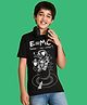 NUSYL Cotton Blend Knit Half Sleeves Space Theme Printed Tee - Black