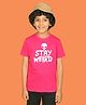 NUSYL Cotton Blend Knit Half Sleeves Stay Weird Text Printed Tee - Pink