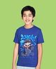 NUSYL Cotton Blend Knit Half Sleeves Anime Style Boy & Yeah Text Printed Tee - Royal Blue