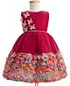 Enfance Net Knit Sleeveless Pleated Bodice & Butterfly Applique Detailed Party Dress - Maroon