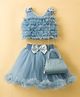 Enfance Woven Sleeveless Party Top & Frill Skirt With Bow Applique & Sling Bag - Blue