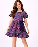 CrayonFlakes Cotton Knit Half Sleeves Abstract Printed Dress - Purple