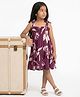 CrayonFlakes Rayon Woven Sleeveless Floral Printed Dress - Burgundy