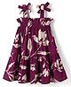 CrayonFlakes Rayon Woven Sleeveless Floral Printed Dress - Burgundy