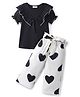 CrayonFlakes Cotton Knit Half Sleeves Frill Detailed Top & Pant Set - Black