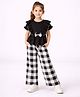 CrayonFlakes Cotton Knit Half Puffed Sleeves Bow Applique Frill Detailed Top & Pants Set -Black