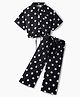 CrayonFlakes Rayon Woven Half Sleeves Polka Dots Printed Coordinating Crop Top & Pants Set - Black