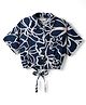 CrayonFlakes Rayon Woven Half Sleeves Floral Printed & Knot Detailed Shirt Style Top - Navy Blue