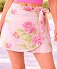 CrayonFlakes Cotton Woven Floral Printed Bow Applique Detailed Skort - Pink