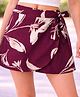 CrayonFlakes Rayon Woven Floral Printed Bow Applique Detailed Skort - Wine