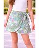 CrayonFlakes Rayon Woven Floral Printed Bow Applique Detailed Skort - Green
