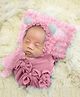 Babymoon Set of 2 Frill Lace Baby Pillow with Cap Bonnet 0-12 Months Baby Gift Photoshoot Props-Pink