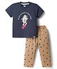 Teddy Single Jersey Knit Half Sleeves T-Shirt & Lounge Pant Set with Dog Print - Charcoal Grey