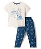 Teddy Single Jersey Knit Half Sleeves T-Shirt & Lounge Pant Set with Dino Print - Beige