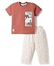 Teddy Single Jersey Knit Half Sleeves T-Shirt & Pant Set With Beach Theme - Rust Orange