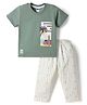 Teddy Single Jersey Knit Half Sleeves T-Shirt & Pant Set With Beach Theme - Green
