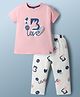 Teddy Single Jersey Knit Half Sleeves T-Shirt & Pant Set With Love Print - Pink